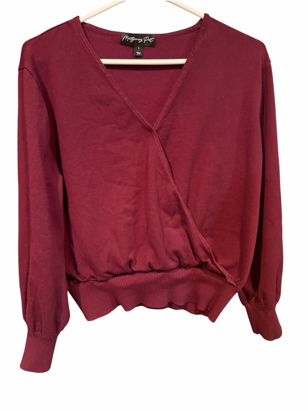 Montgomery Point Wrap-Front V-Neck Sweater - Burgundy